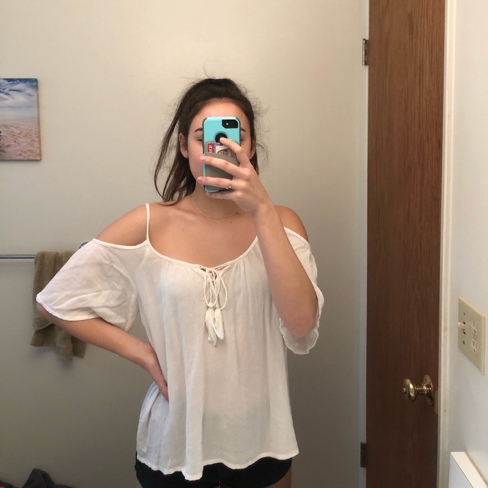 Cold shoulder white top